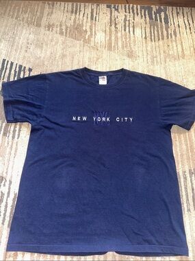 Fruit of the Loom Navy New York City Embroidered Tee - Men Large